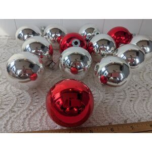 Lot of 13 Vintage Rauch Christmas Glass Ball Ornaments - Silver, Red